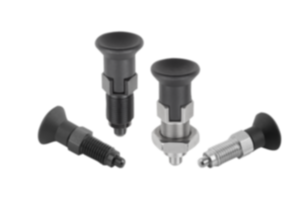 Premium - Indexing plungers, steel or stainless steel with plastic mushroom grip and cylindrical indexing pin
