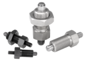 Indexing plungers, steel or stainless steel with threaded pin Indexing plungers, steel or stainless steel with threaded pin
