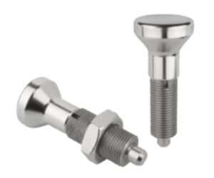 Indexing plungers, stainless steel, without collar, with stainless steel mushroom grip