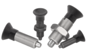 Indexing plungers, steel or stainless steel without collar, with plastic mushroom grip