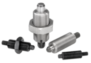 Indexing plungers, steel or stainless steel without collar, with threaded pin