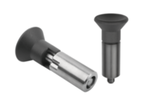 Indexing plungers, steel or stainless steel, smooth version without collar, with plastic mushroom grip