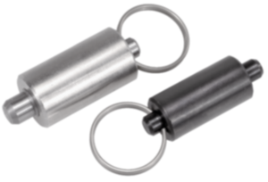 Indexing plungers, steel or stainless steel, smooth version without collar, with stainless steel pull ring Indexing plungers, steel or stainless steel, smooth version without collar, with stainless steel pull ring