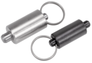 Indexing plungers, steel or stainless steel, smooth version without collar, with stainless steel pull ring