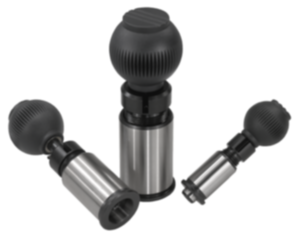 Precision indexing plungers, steel with plastic spherical knob and cylindrical indexing pin Precision indexing plungers, steel with plastic spherical knob and cylindrical indexing pin