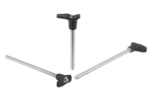 Ball lock pins with plastic L-grip and head-end lock Ball lock pins with plastic L-grip and head-end lock