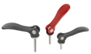 Cam levers, aluminum, adjustable with external thread, plastic-metal thrust washer and steel or stainless steel stud Cam levers, aluminum, adjustable with external thread, plastic-metal thrust washer and steel or stainless steel stud