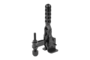 Dispositivos de sujeción rápida verticales de acero negro con pie horizontal y husillo de presión ajustable Dispositivos de sujeción rápida verticales de acero negro con pie horizontal y husillo de presión ajustable