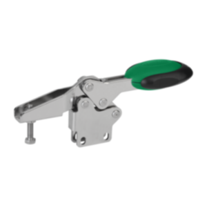 Toggle clamps horizontal with safety interlock with straight foot and adjustable clamping spindle, stainless steel Toggle clamps horizontal with safety interlock with straight foot and adjustable clamping spindle, stainless steel