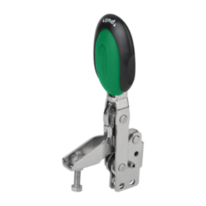 Toggle clamps vertical with safety interlock with straight foot and adjustable clamping spindle, stainless steel Toggle clamps vertical with safety interlock with straight foot and adjustable clamping spindle, stainless steel