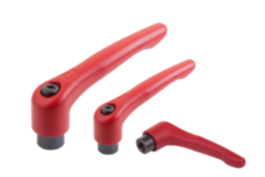 Adjustable handles, steel, with internal thread, ruby red, threaded insert black oxidized steel Adjustable handles, steel, with internal thread, ruby red, threaded insert black oxidized steel