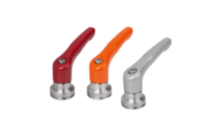 Adjustable handles, die-cast zinc with internal thread and clamping force intensifier, threaded insert stainless steel