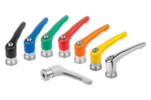 Adjustable handles, die-cast zinc with internal thread and clamping force intensifier, threaded insert stainless steel