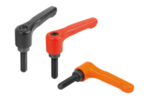 Adjustable handles, die-cast zinc, flat with external thread, threaded pin black oxidized steel - inch Adjustable handles, die-cast zinc, flat with external thread, threaded pin black oxidized steel - inch