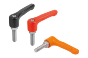 Adjustable handles, die-cast zinc, flat with external thread, threaded pin stainless steel