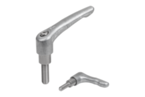 Adjustable handles, die-cast zinc with external thread and long collar, threaded pin stainless steel