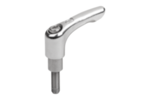 Adjustable handles, stainless steel with external thread and long collar, threaded pin stainless steel
