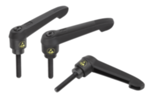 Adjustable handles, plastic, antistatic with external thread, threaded insert black oxidized steel