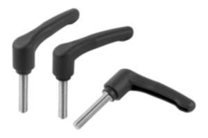 Adjustable handles, plastic, metal detectable with external thread, threaded pin stainless steel