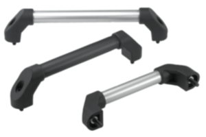 Tubular handles, aluminum or stainless steel with plastic grip legs and slanted both sides