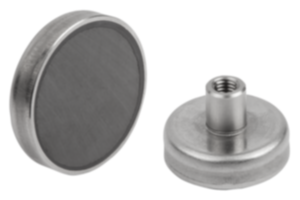 Shallow pot magnets with internal thread hard ferrite with stainless-steel housing Shallow pot magnets with internal thread hard ferrite with stainless-steel housing