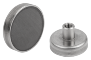 Shallow pot magnets with internal thread hard ferrite with stainless-steel housing
