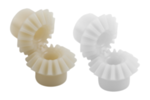 Ruedas cónicas de plástico, relación de transmisión 1:1 inyectadas, dentado recto, ángulo de presión de 20° Ruedas cónicas de plástico, relación de transmisión 1:1 inyectadas, dentado recto, ángulo de presión de 20°