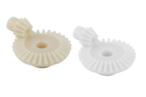 Ruedas cónicas de plástico, relación de transmisión 1:3 inyectadas, dentado recto, ángulo de presión de 20° Ruedas cónicas de plástico, relación de transmisión 1:3 inyectadas, dentado recto, ángulo de presión de 20°