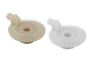 Ruedas cónicas de plástico, relación de transmisión 1:4 inyectadas, dentado recto, ángulo de presión de 20° Ruedas cónicas de plástico, relación de transmisión 1:4 inyectadas, dentado recto, ángulo de presión de 20°