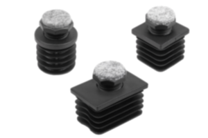 Adjustment plugs, plastic, with felt glide surface for round and square tubes