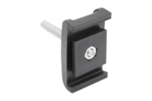 Abrazaderas dobles de plástico con pernos de acero inoxidable para guías laterales con perfil de retención cónico Abrazaderas dobles de plástico con pernos de acero inoxidable para guías laterales con perfil de retención cónico