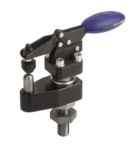 Toggle clamp, horizontal with horizontal foot, adjustable clamping spindle and support Toggle clamp, horizontal with horizontal foot, adjustable clamping spindle and support