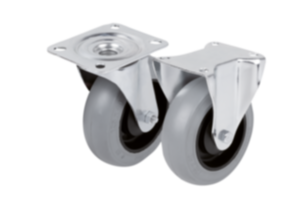 Steel plate swivel and fixed casters with soft rubber tyres