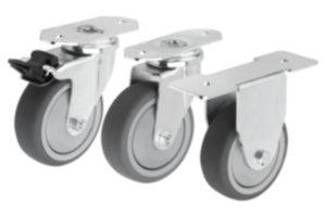 Swivel and fixed equipment castors, steel with TPU tread, for aluminum profiles Swivel and fixed equipment castors, steel with TPU tread, for aluminum profiles