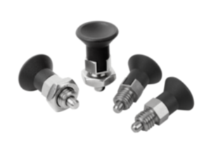 Indexing plungers ECO, steel or stainless steel, short version with plastic mushroom grip Indexing plungers ECO, steel or stainless steel, short version with plastic mushroom grip