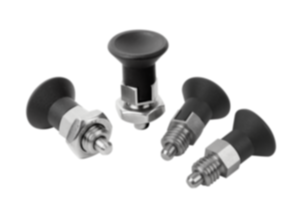 Indexing plungers ECO, steel or stainless steel, short version with plastic mushroom grip