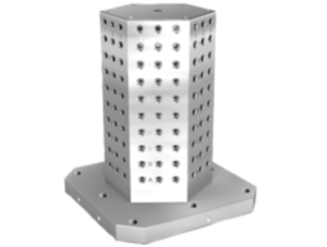 Clamping towers, gray cast iron, 6-sided, with grid holes Clamping towers, gray cast iron, 6-sided, with grid holes