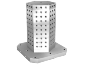 Clamping towers, gray cast iron, 6-sided, with grid holes