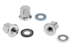 Tuercas de sombrerete de acero inoxidable con collar y arandelas de junta y apoyo para conjunto Hygienic USIT® Tuercas de sombrerete de acero inoxidable con collar y arandelas de junta y apoyo para conjunto Hygienic USIT®