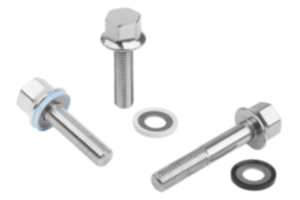 Tornillos hexagonales de acero inoxidable con collar y arandelas de junta y apoyo para conjunto Hygienic USIT® Tornillos hexagonales de acero inoxidable con collar y arandelas de junta y apoyo para conjunto Hygienic USIT®